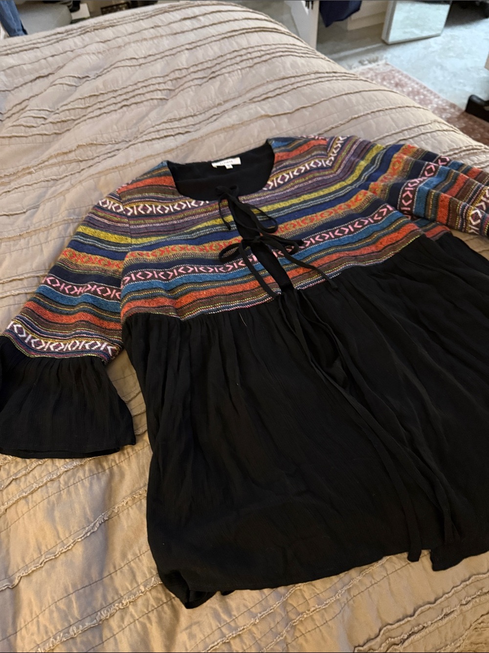 Pleione Black south western cowgirlTunic Jacket with Multicolor Embroidered Yoke